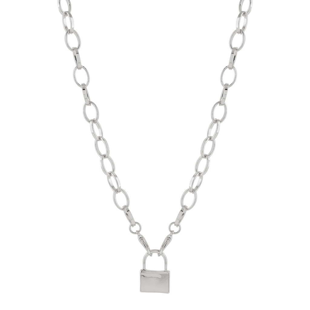 Halsband - silverfärgad kedja med hänglås