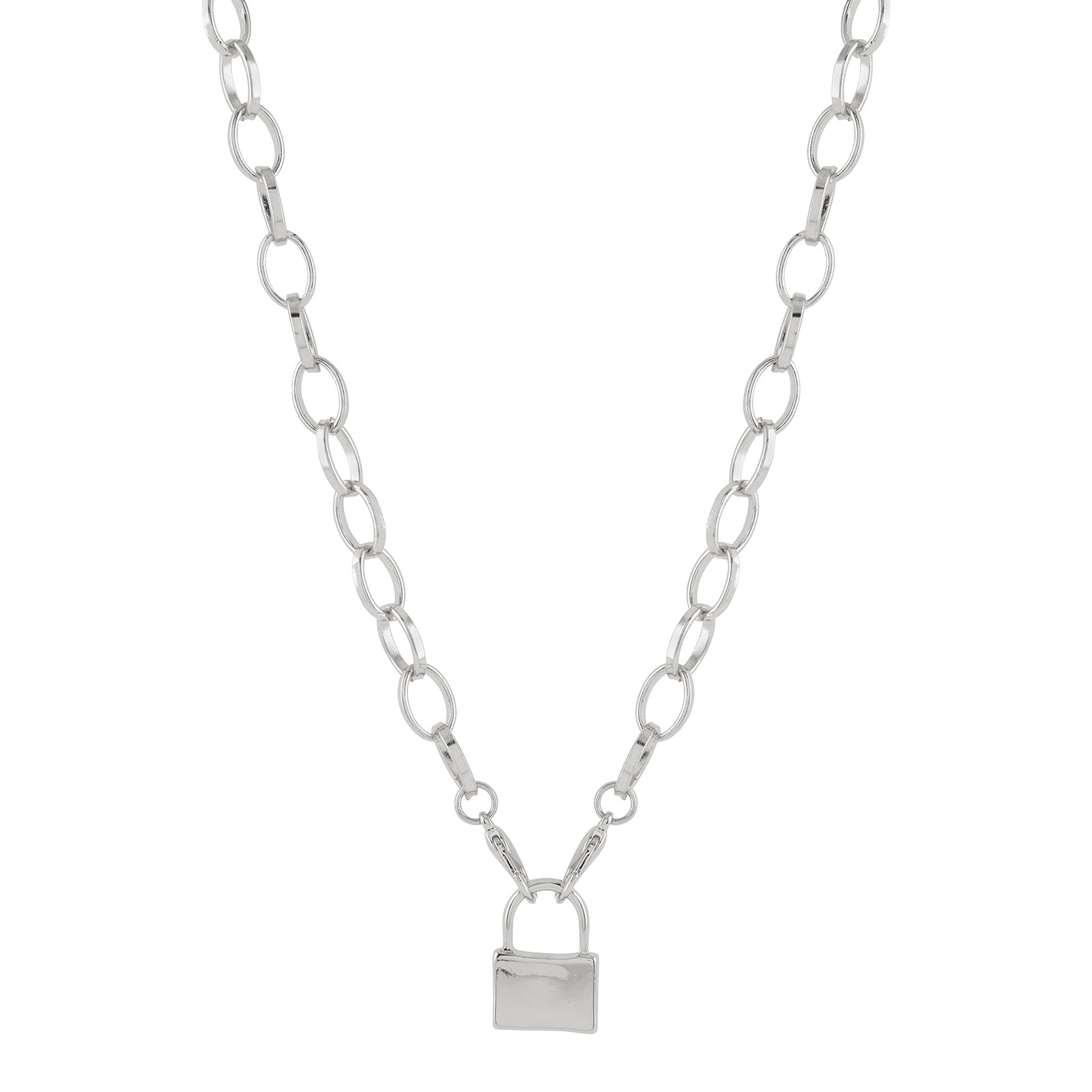 Halsband - silverfärgad kedja med hänglås