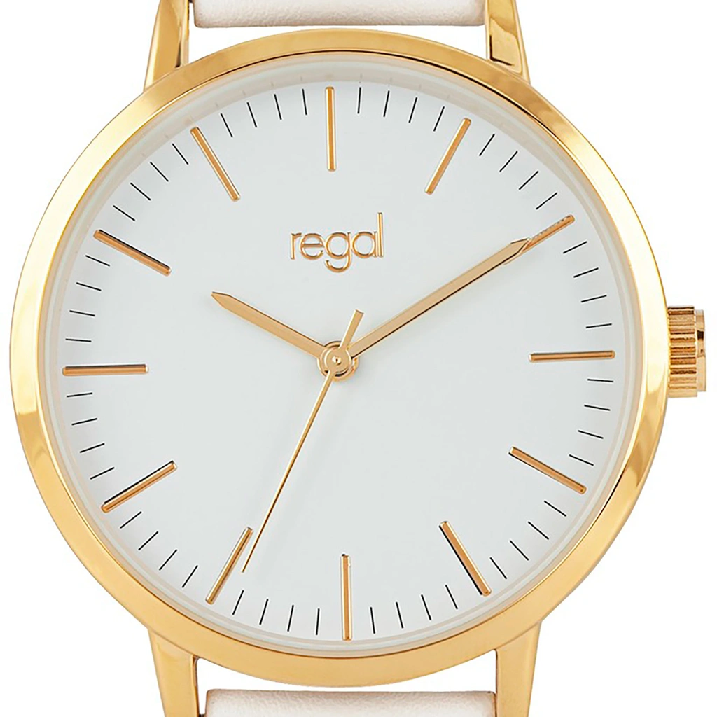 Regal damklocka - vitt band, guldton/vit, 36mm