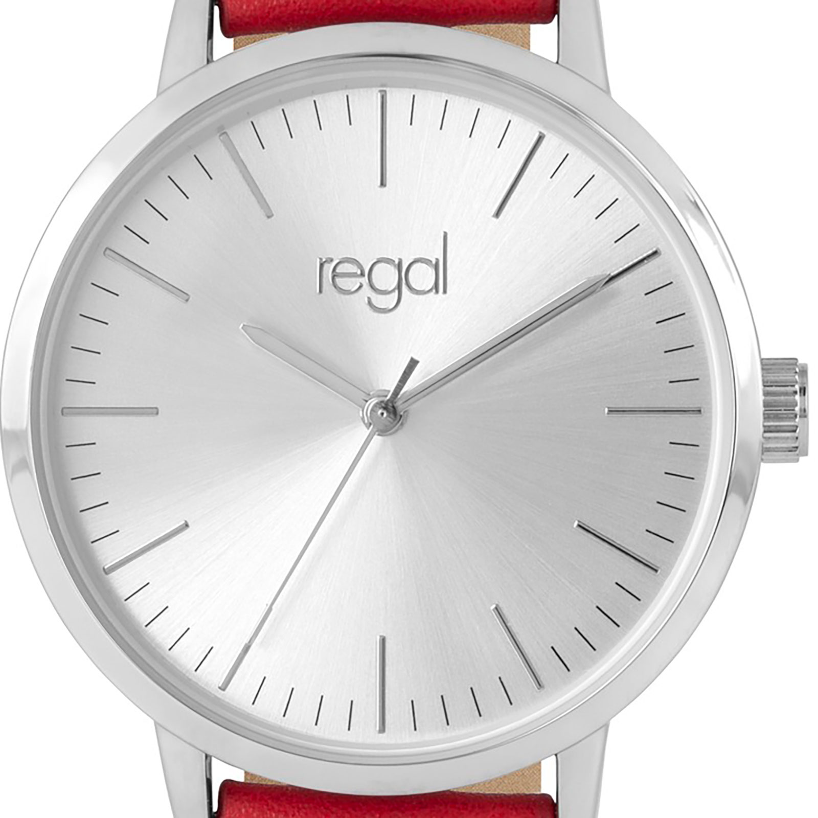 Regal damklocka - rött band, index, silverton/vit, 36mm