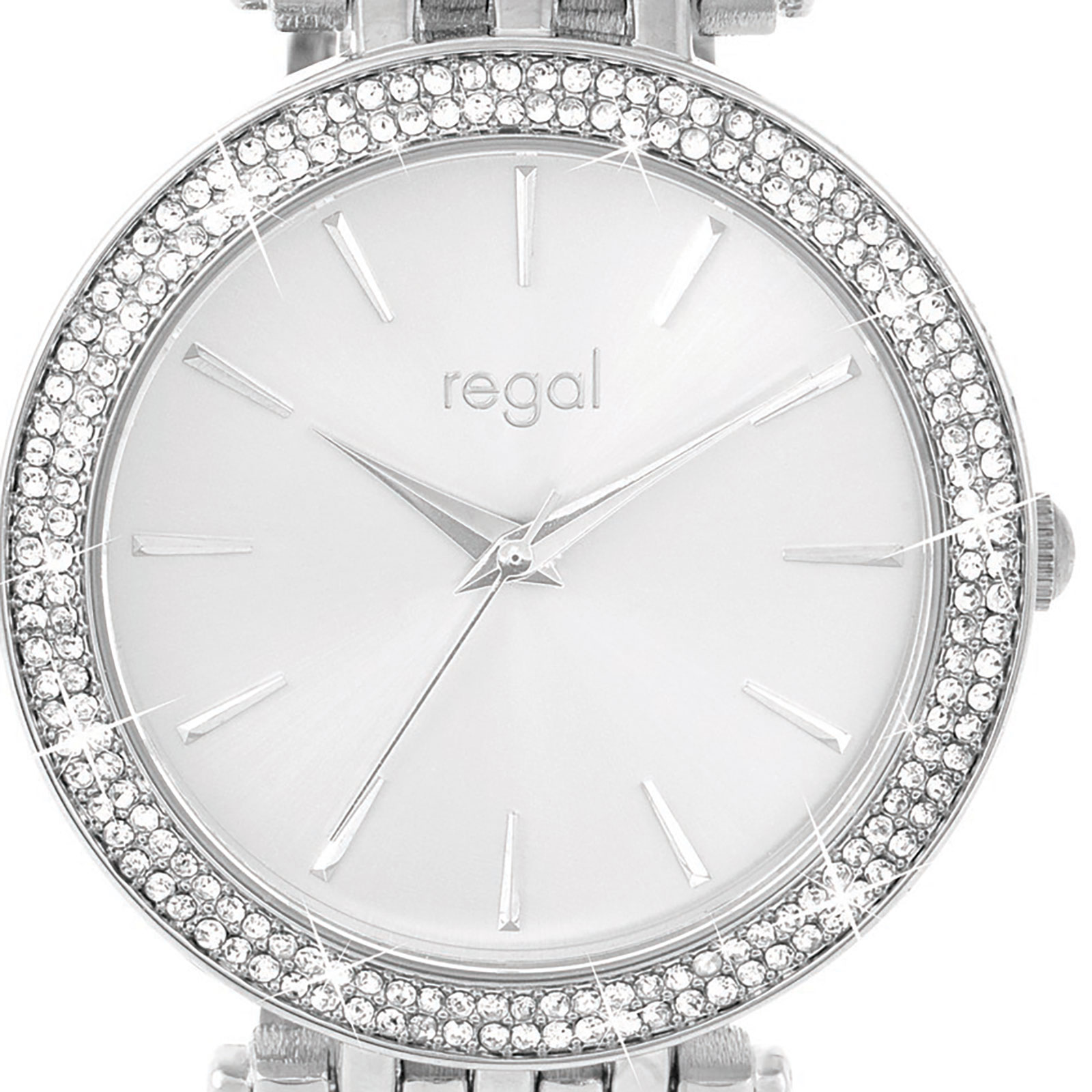 Regal damklocka - metallänk, silverton/vit, 39mm