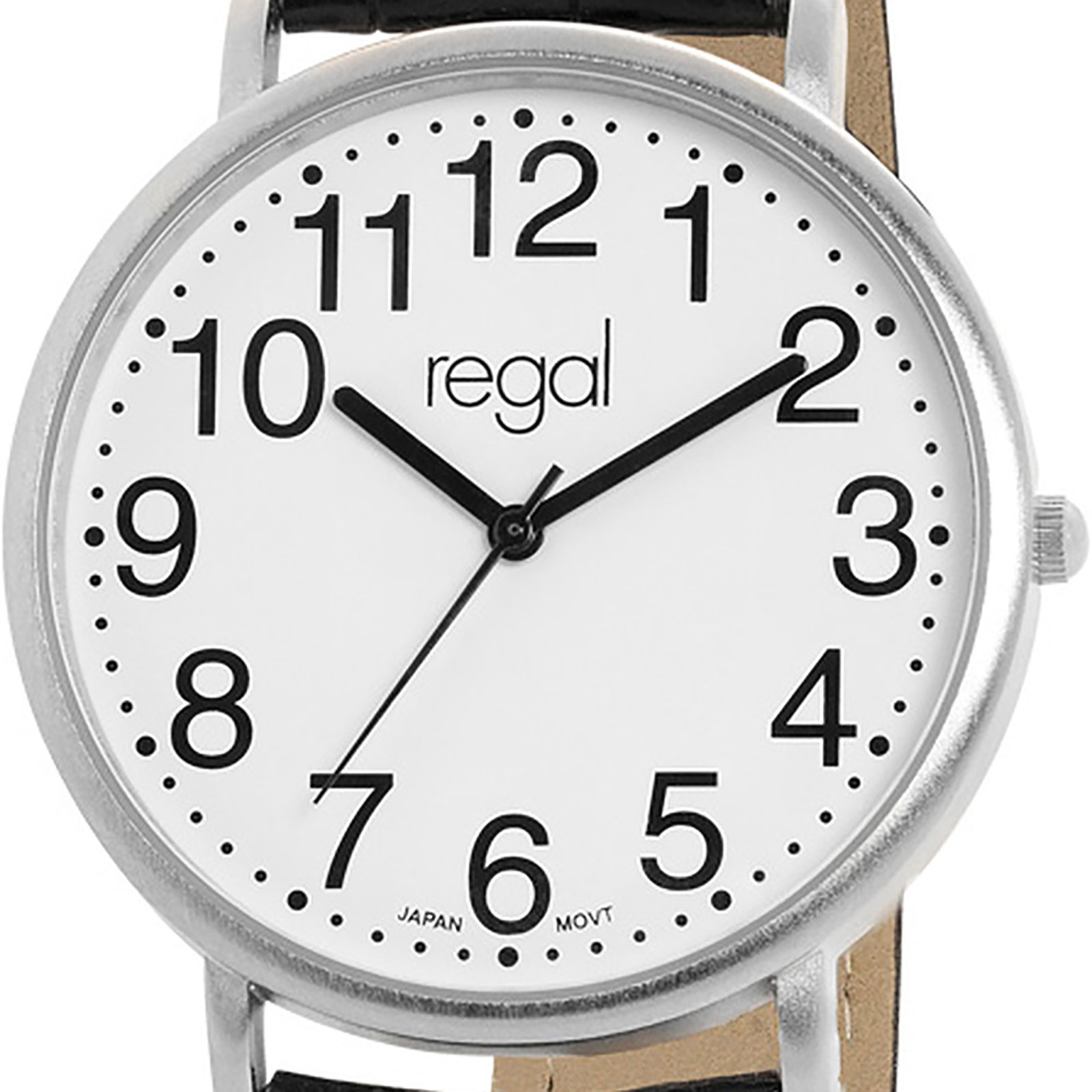 Regal herrklocka - svart band, silverton/vit, 40 mm