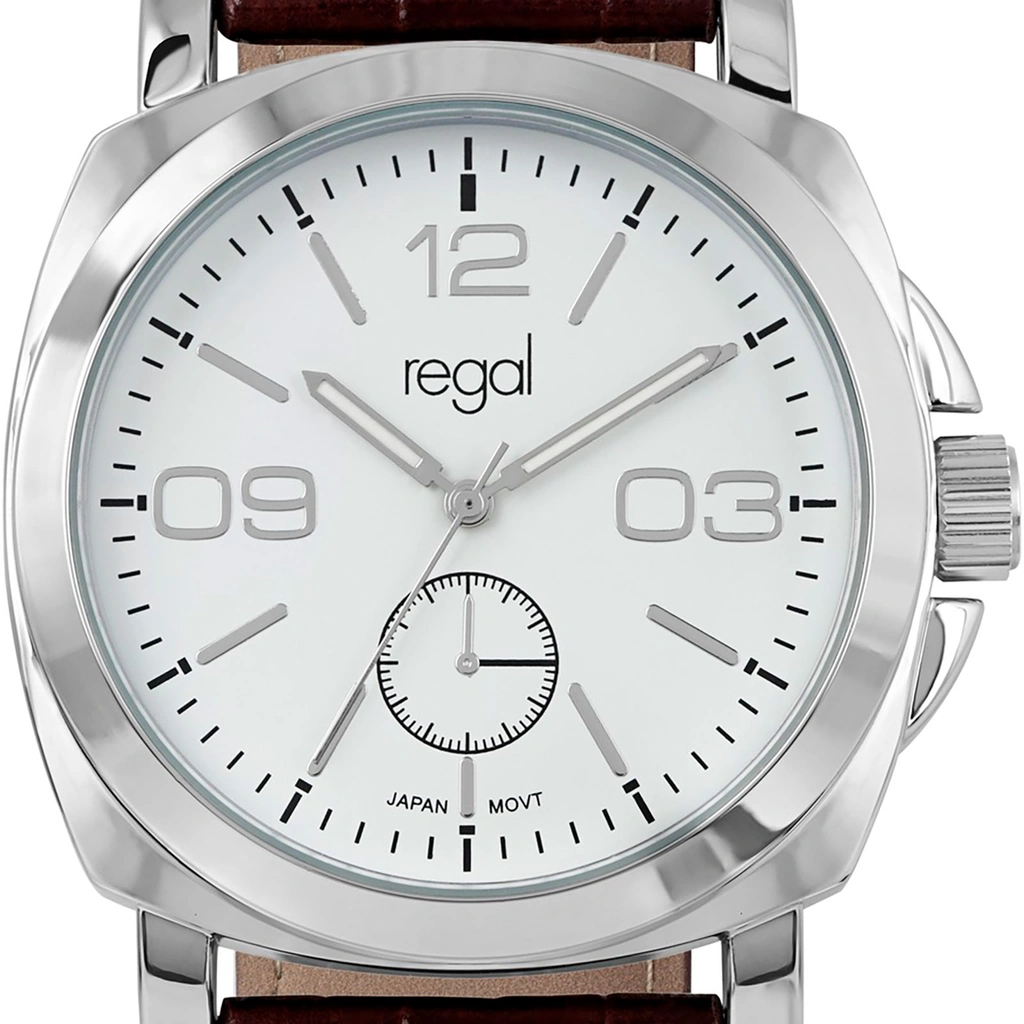Regal herrklocka - brunt band, silver/vit, 40 mm