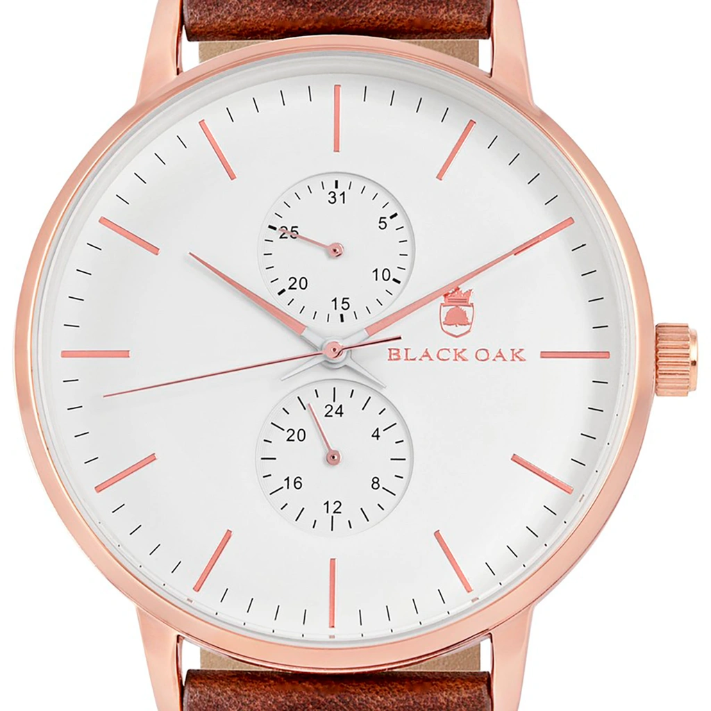 Black Oak Shumardii herrklocka - brun/rosegold, 42 mm