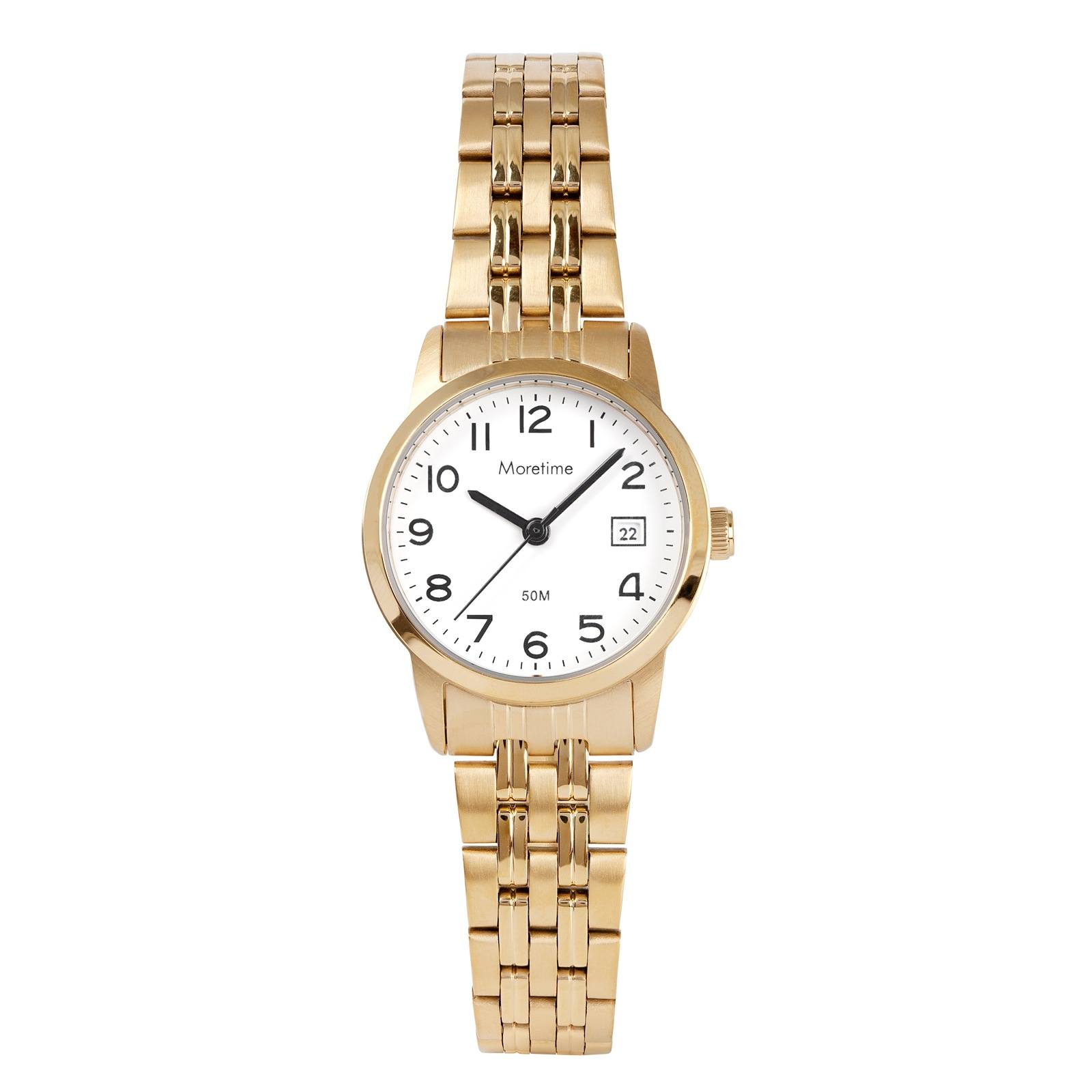 Moretime damklocka - datum, guld/vit, 26 mm