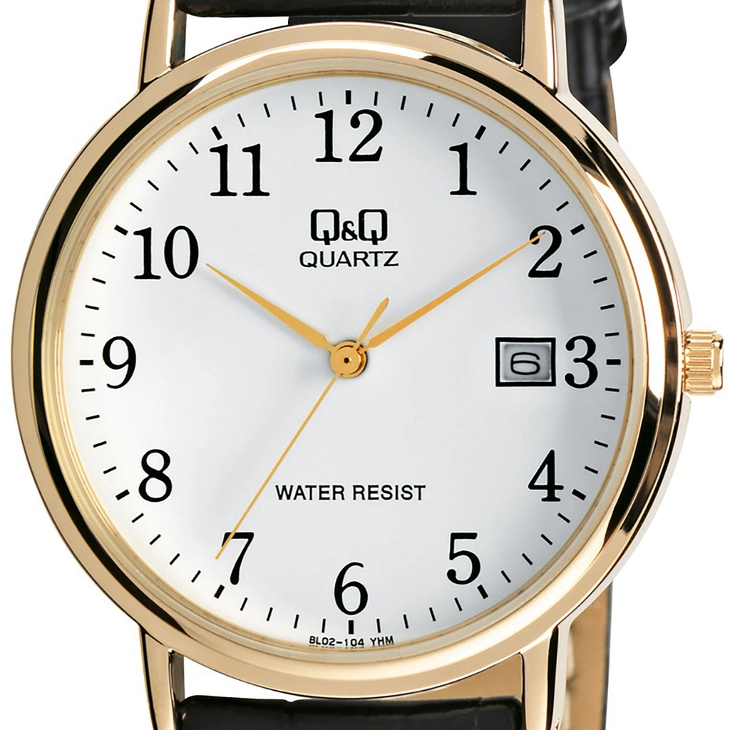 Q&Q herrklocka - svart/guld, datum, 36 mm
