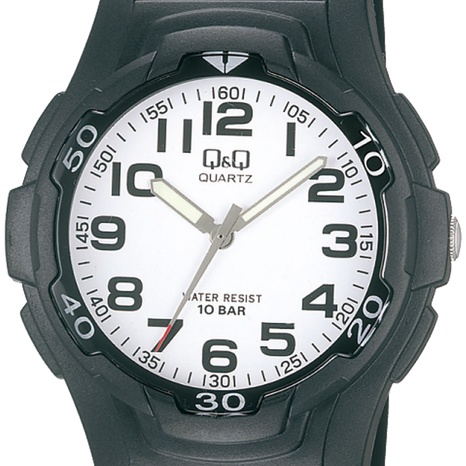 Q&Q herrklocka - gummiband, svart/vit, 40 mm