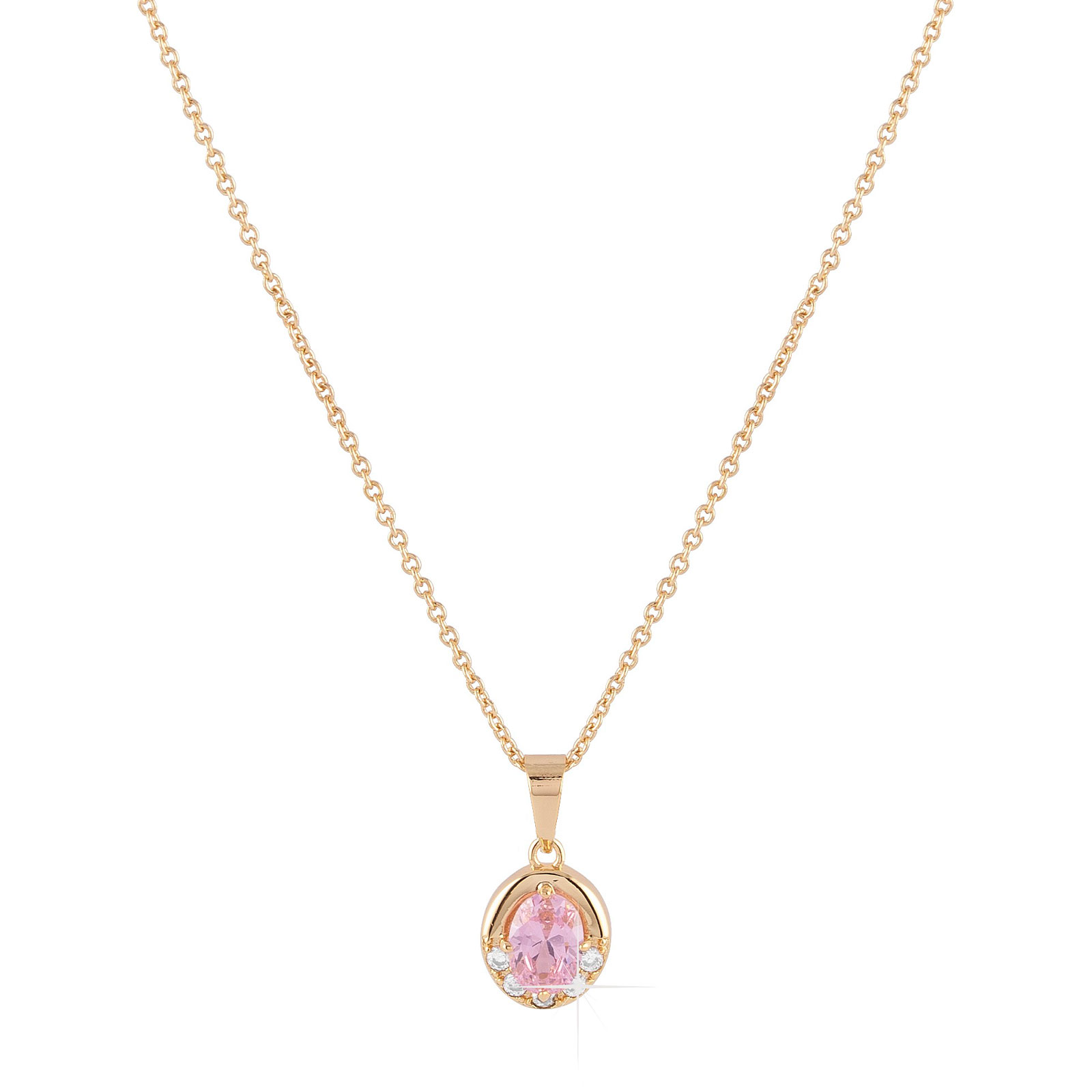 Guldpläterat halsband - Berlock med rosa och vita Kubisk Zirkonia