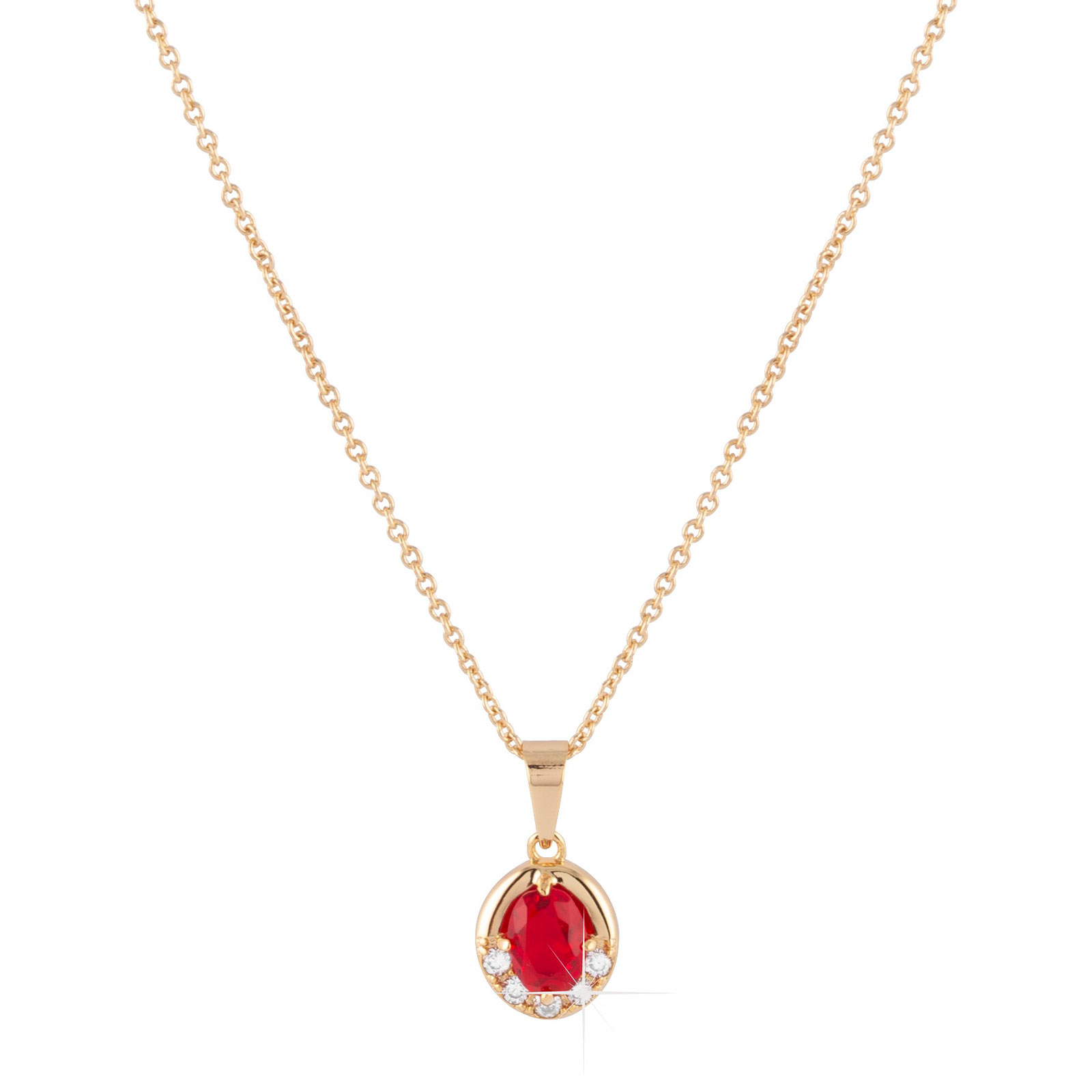 Guldpläterat halsband - Berlock med röda och vita Kubisk Zirkonia