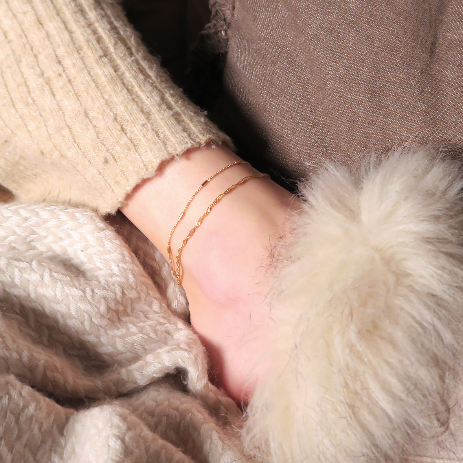 Guldfärgad fotlänk - två kedjor