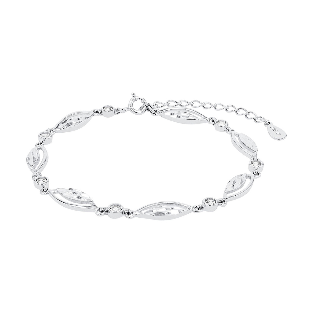 Silverarmband, länk med fasetterade ovaler och stenar - 16–20 cm