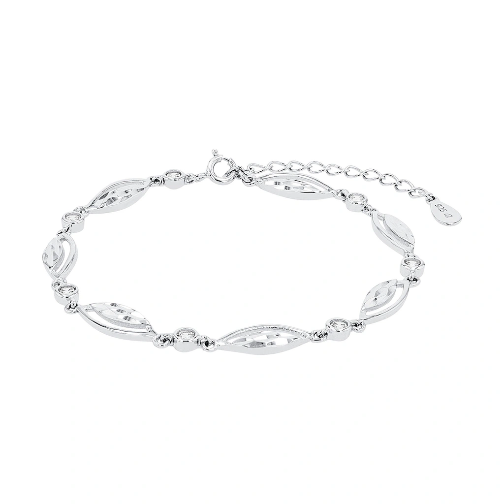 Silverarmband, länk med fasetterade ovaler och stenar - 16–20 cm