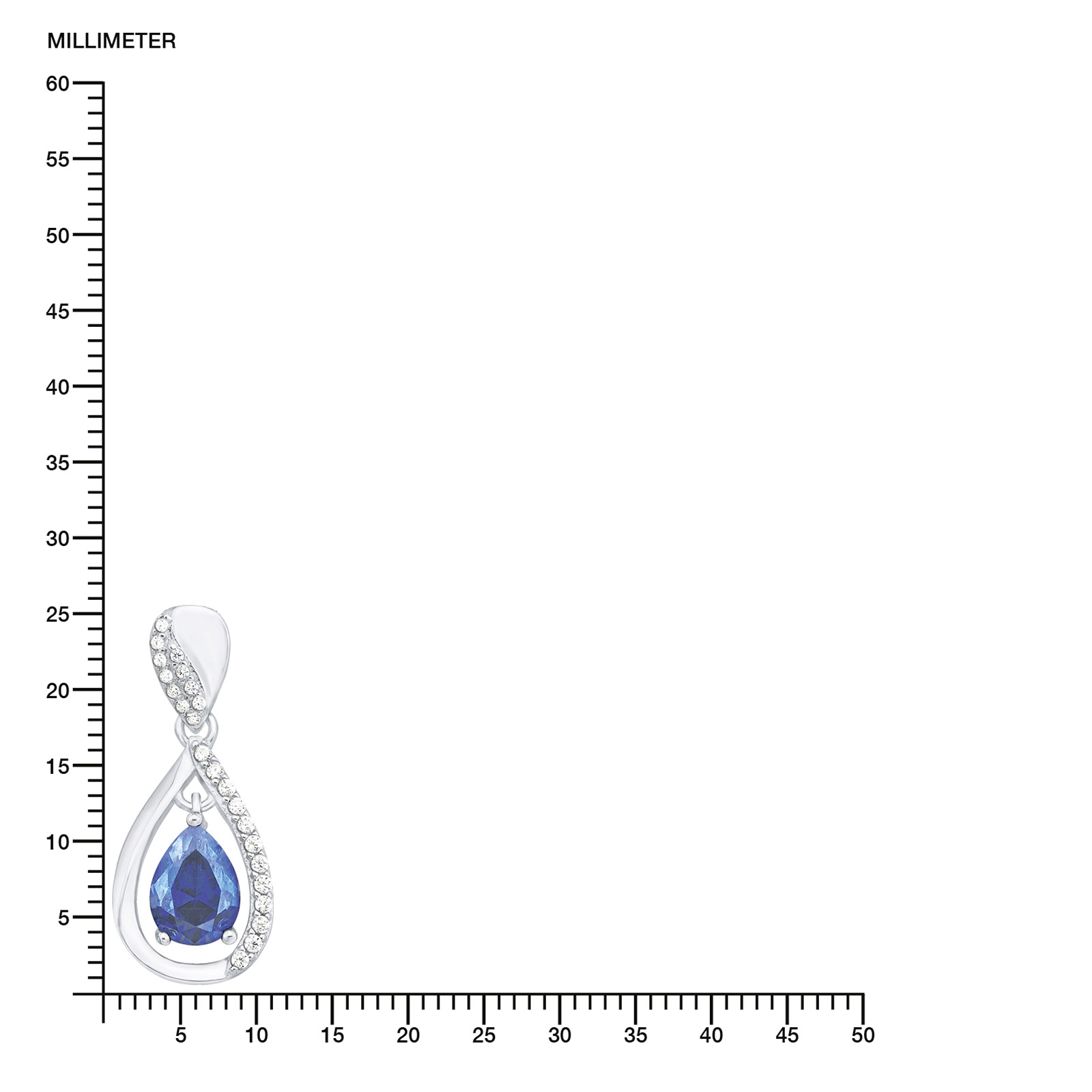 Silverhalsband - blå droppe, 45 cm