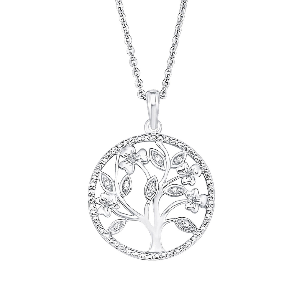 Silverhalsband, Livets Träd med vita stenar - 45 cm