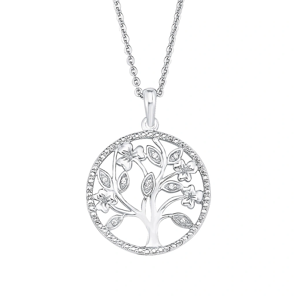 Silverhalsband, Livets Träd med vita stenar - 45 cm