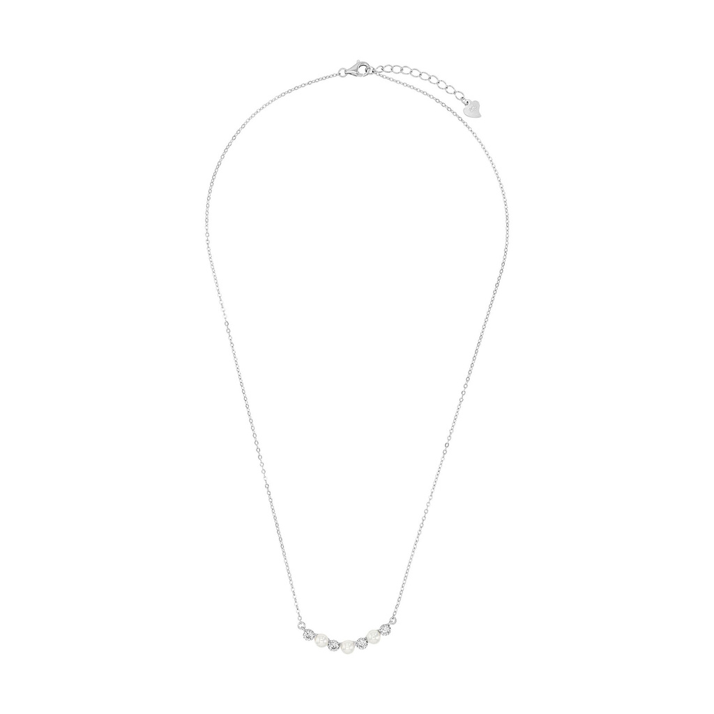 Silverhalsband, odlade pärlor och vita stenar - 42–45 cm