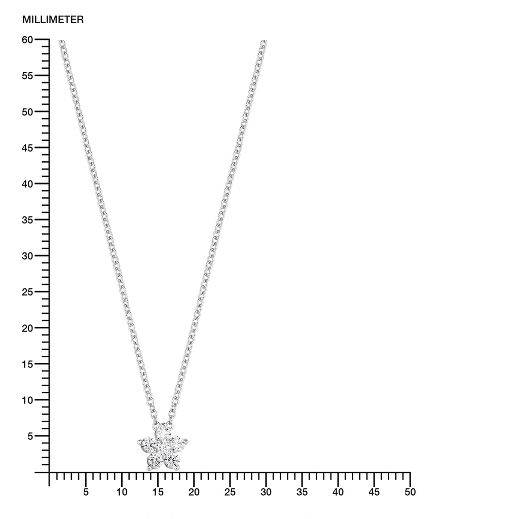 Silverhalsband, hängande stjärna med vita stenar - 42–45 cm
