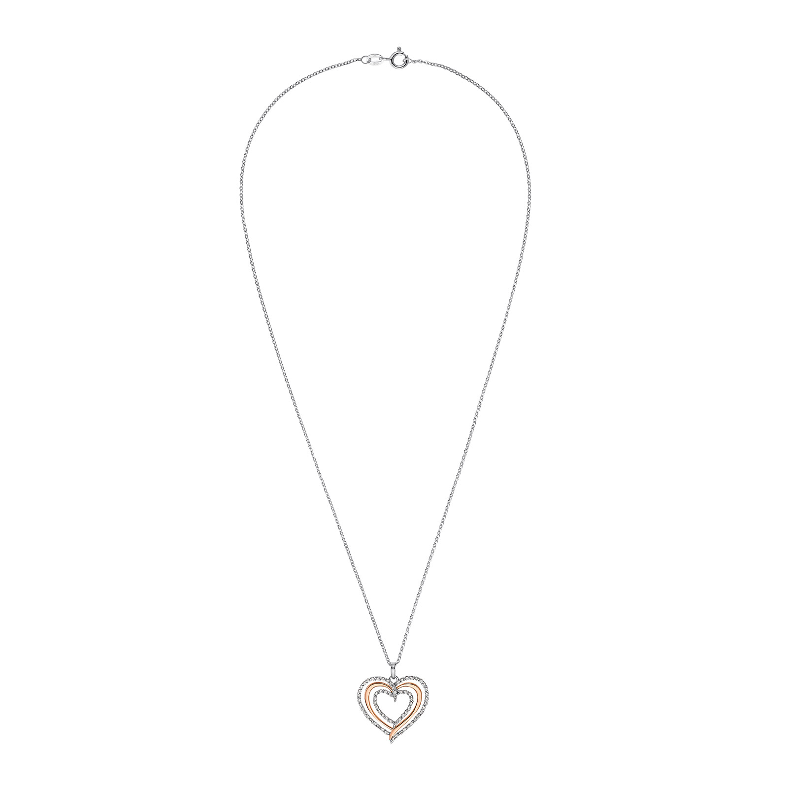 Silverhalsband, tre sammanflätade hjärtan - 45 cm