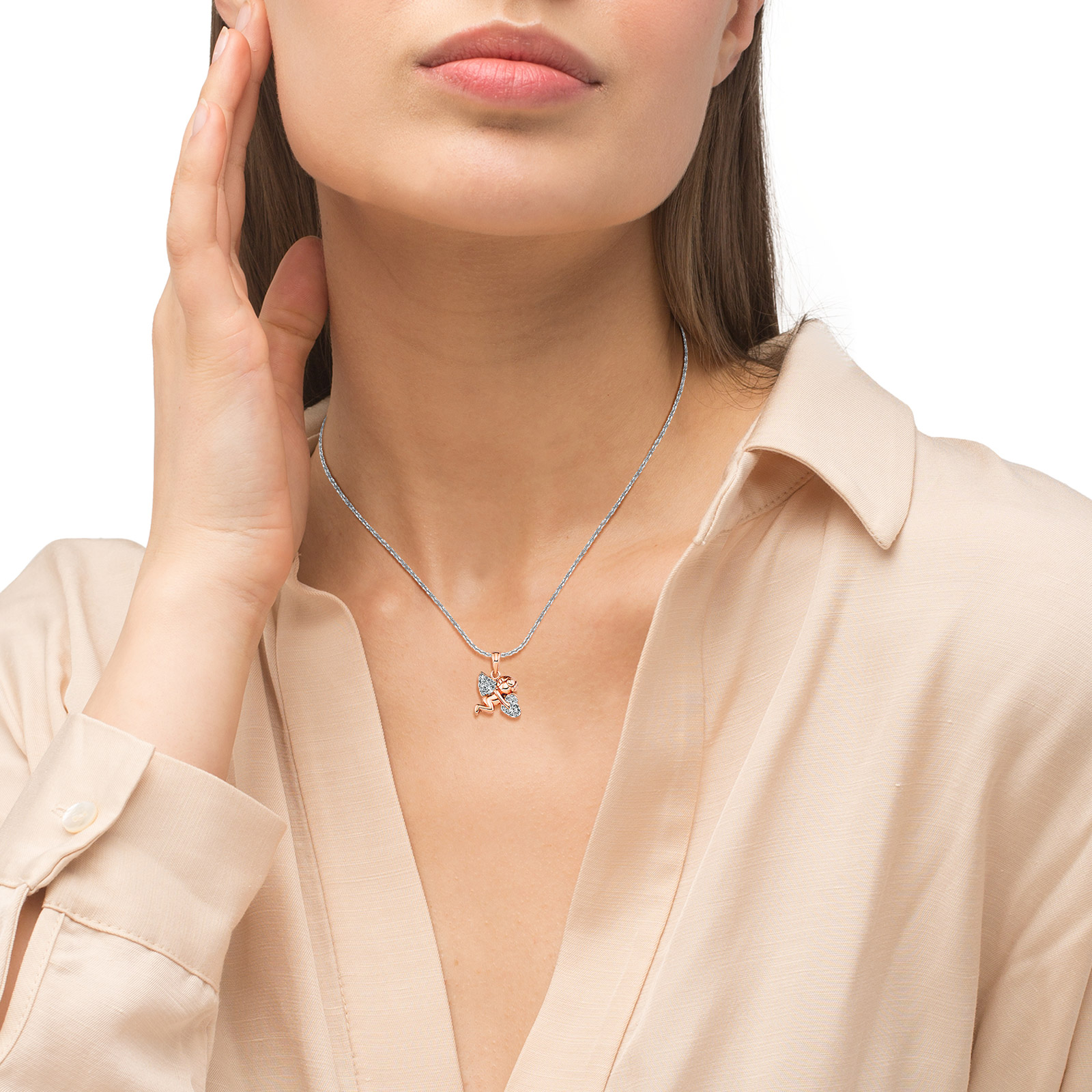 Silverhalsband, ängel med hjärta - 42 cm