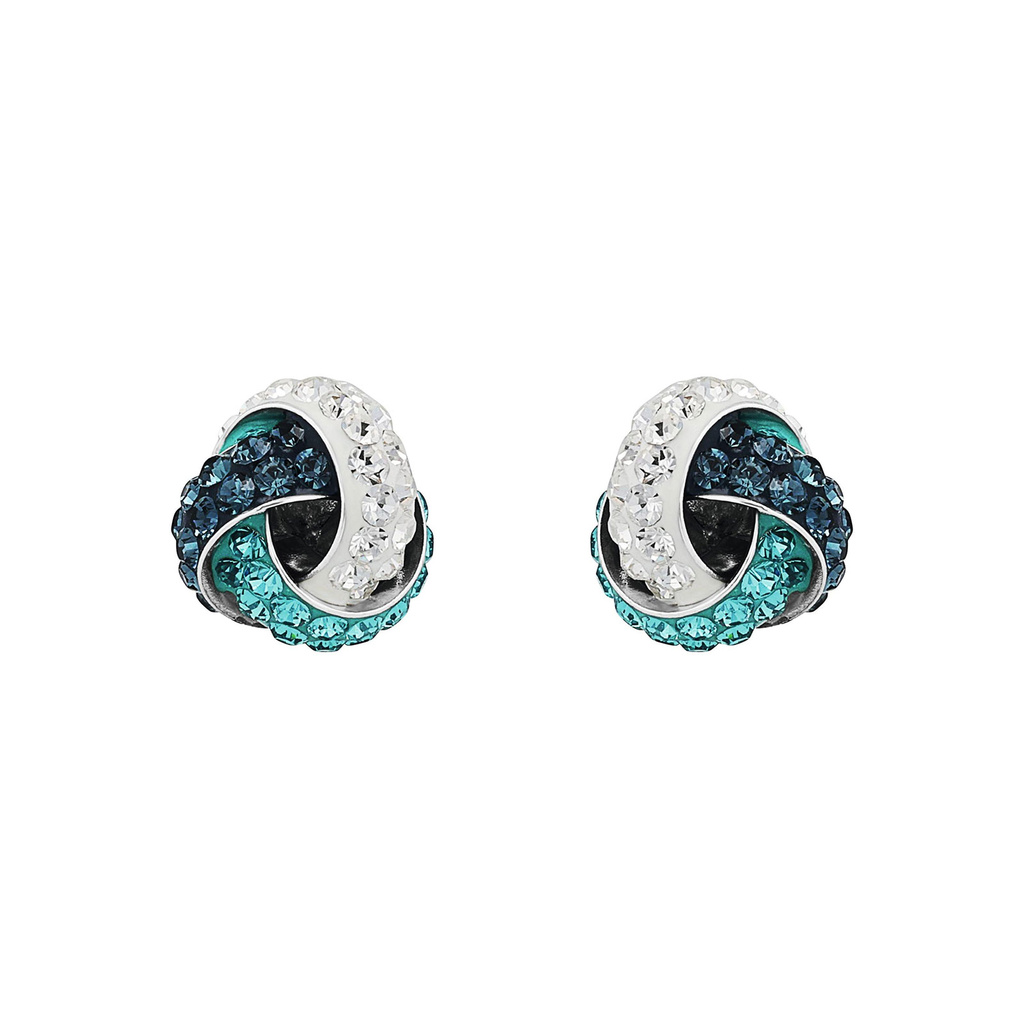 Silverörhängen, studs knut med blå och vita stenar - 10 mm