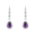 Silverörhängen, hängande droppar med lila stenar - 26 mm