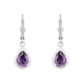 Silverörhängen, hängande droppar med lila stenar - 26 mm
