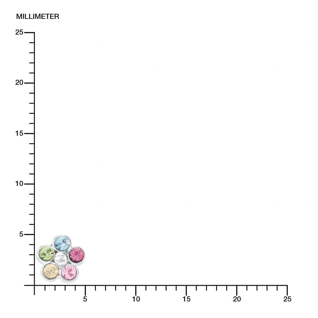 Silverörhängen, studs blomma med flerfärgade stenar - 5 mm