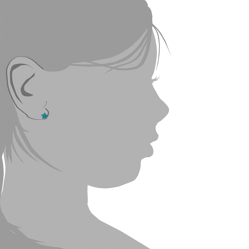 Silverörhängen, studs stjärna med turkosa stenar - 6 mm