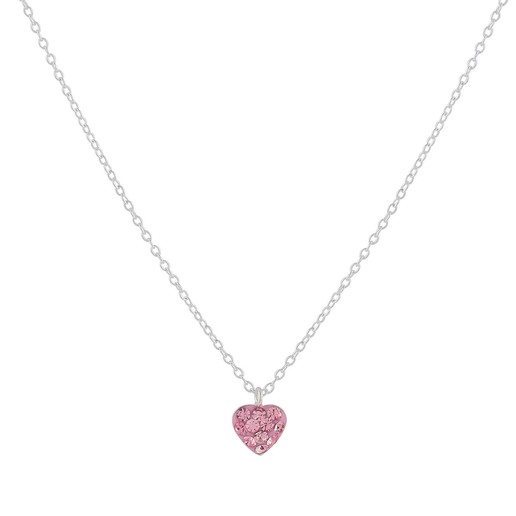Silverhalsband för barn - rosa hjärta, 36+2 cm