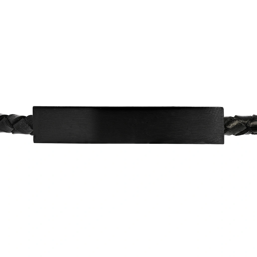 Armband herr - svart, stålbricka & läder