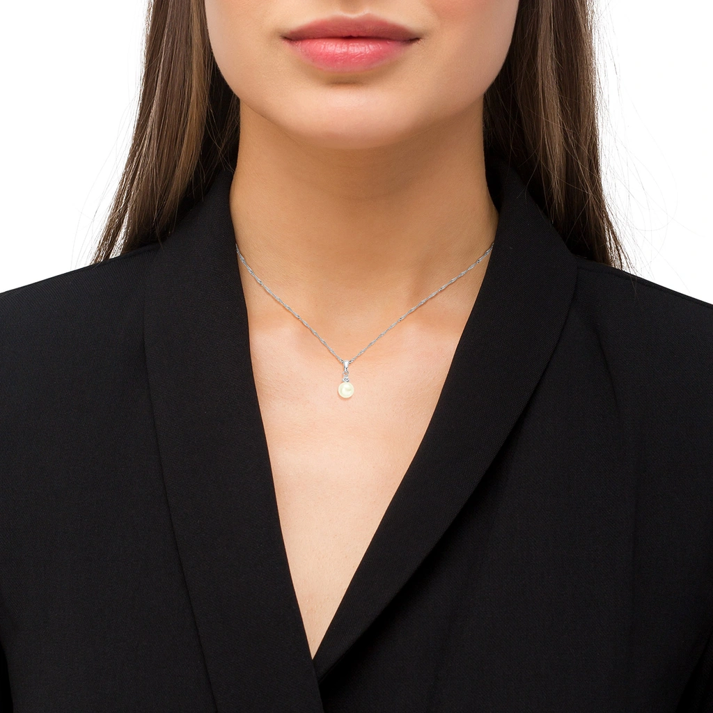 Silverhalsband, singaporekedja med sötvattenspärla - 42 cm