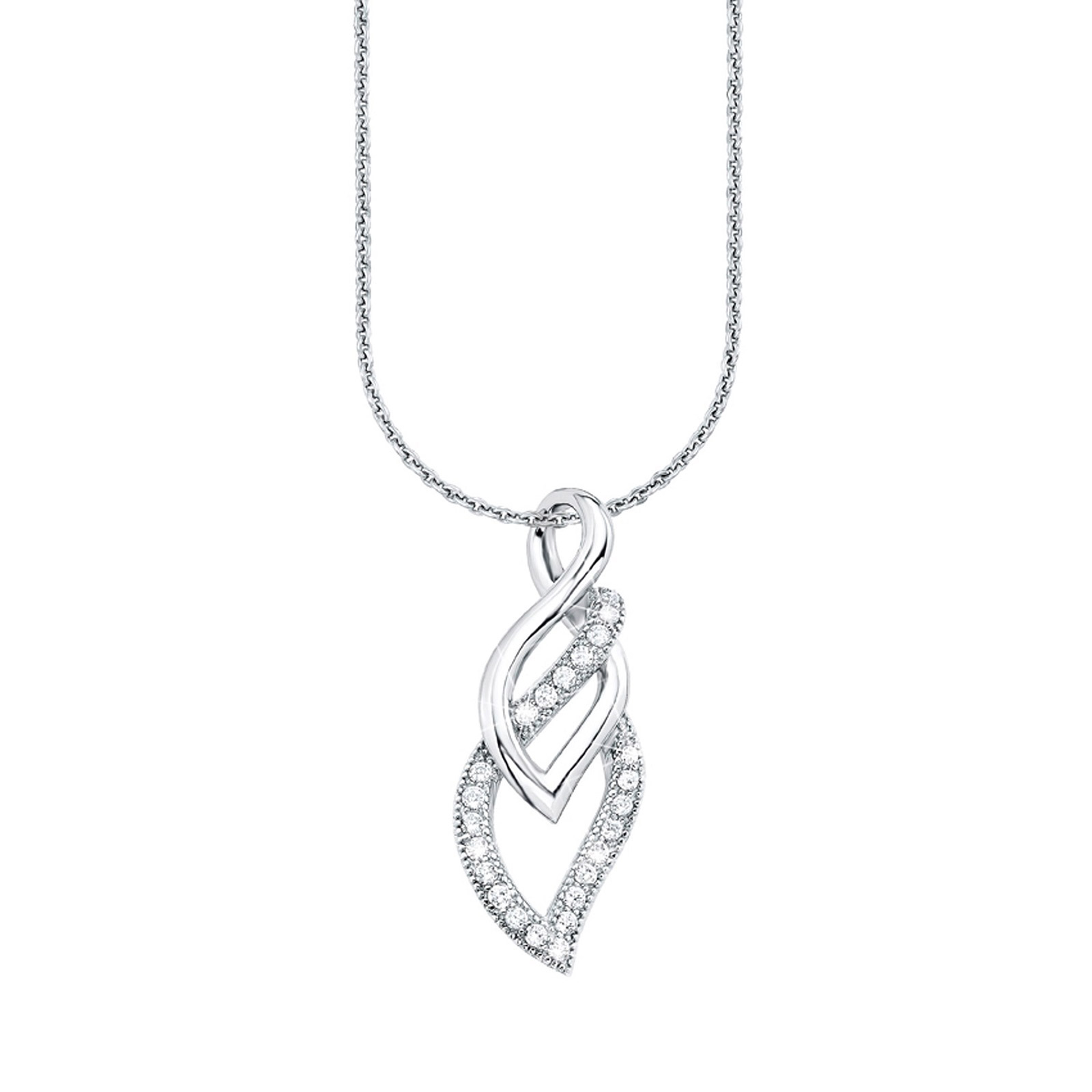 Silverhalsband - löv, Kubisk Zirkonia, 45 cm