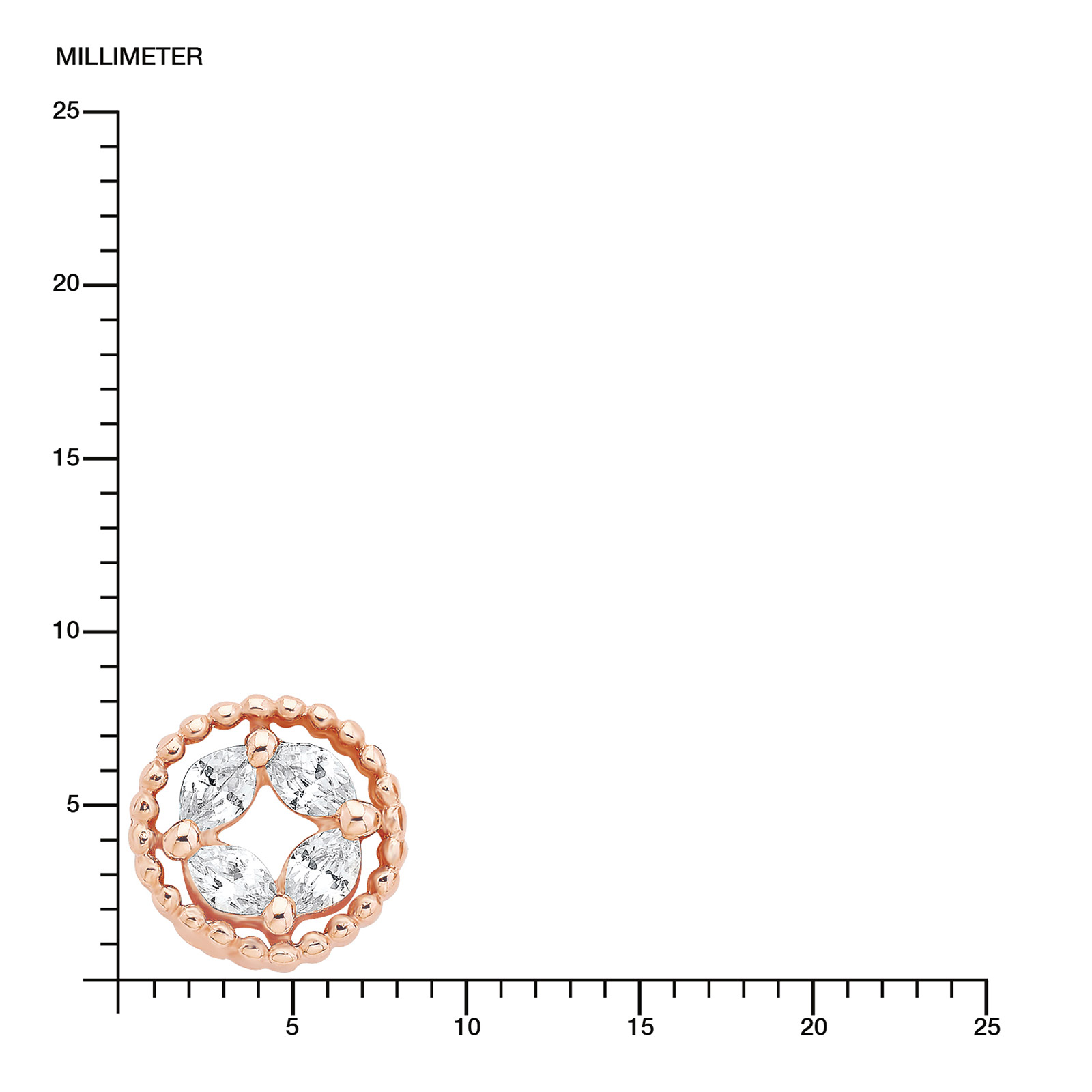 Guldpläterade silverörhängen, studs runda med vita stenar - 8 mm