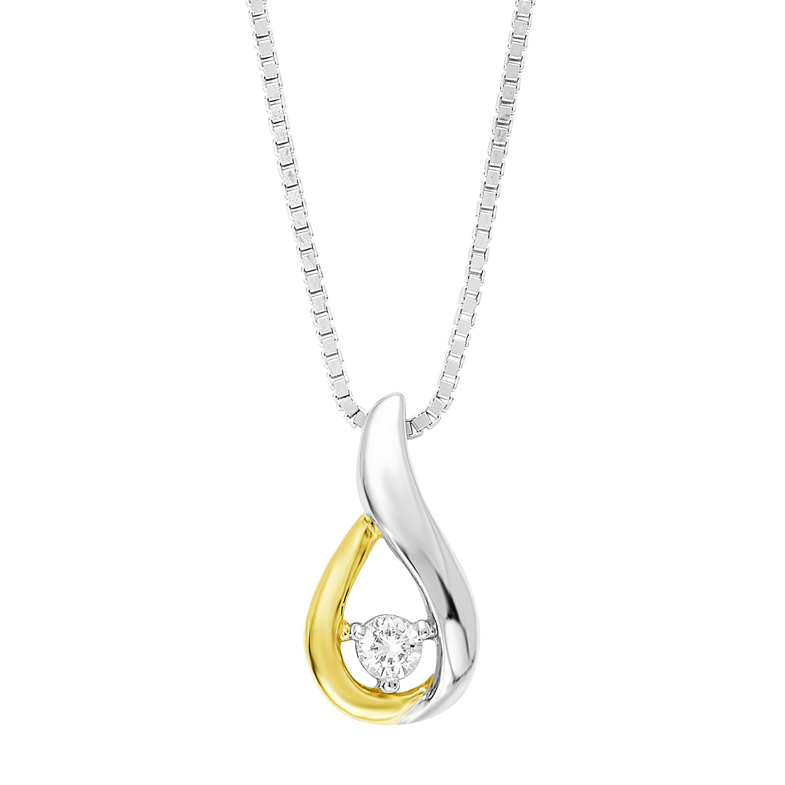 Silverhalsband, droppe i bicolor (silver & guld) - 42 cm