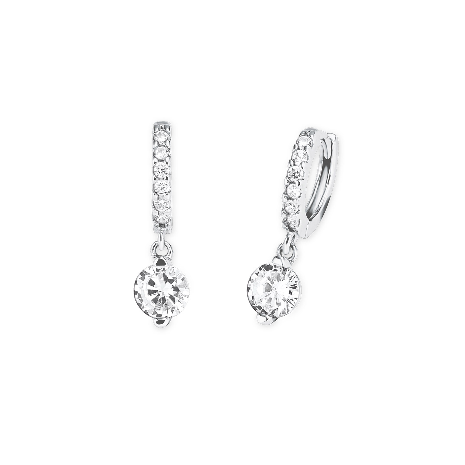 Silverörhängen, hängande runda med vita stenar - 21 mm