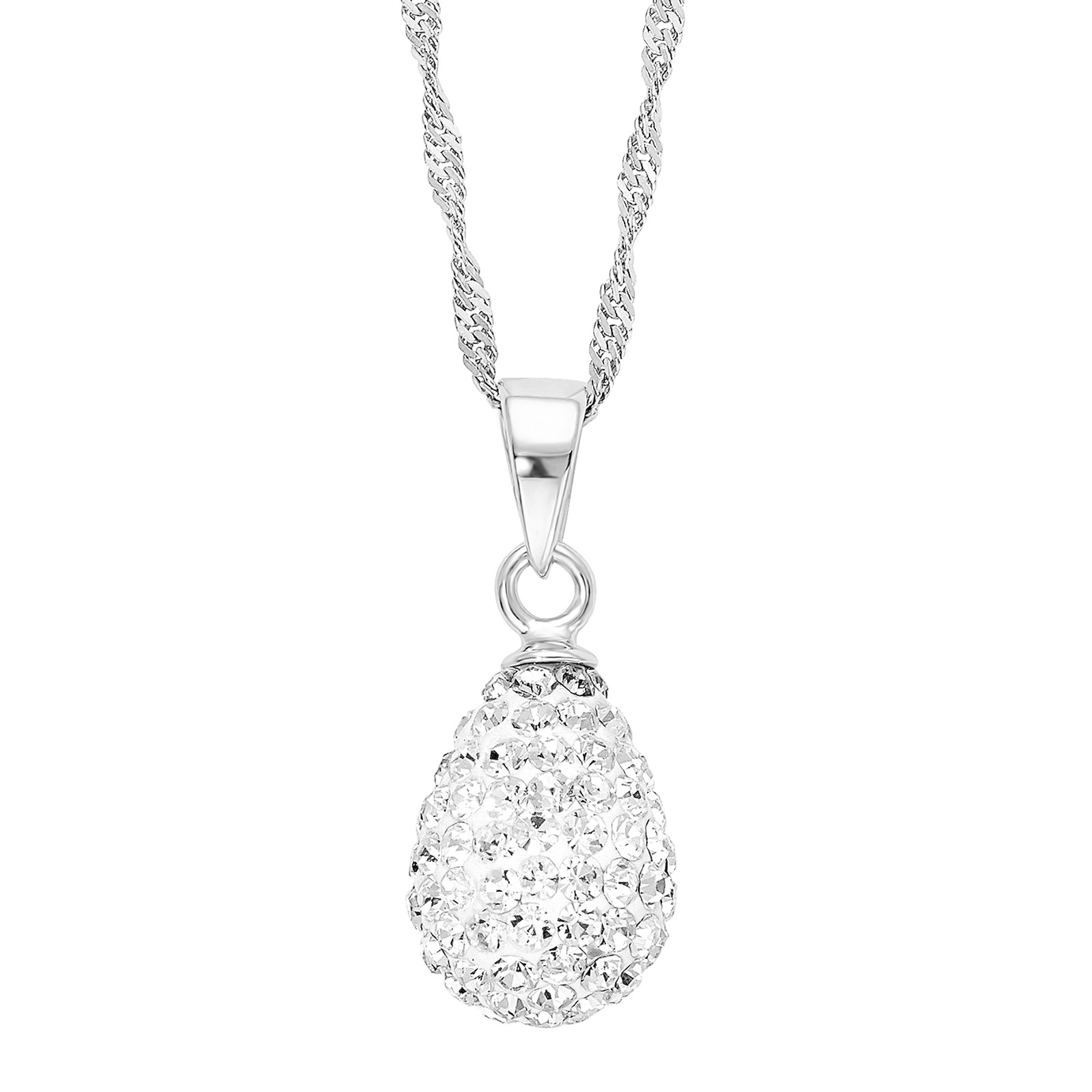 Silverhalsband, singaporekedja med droppformad sten - 42 cm