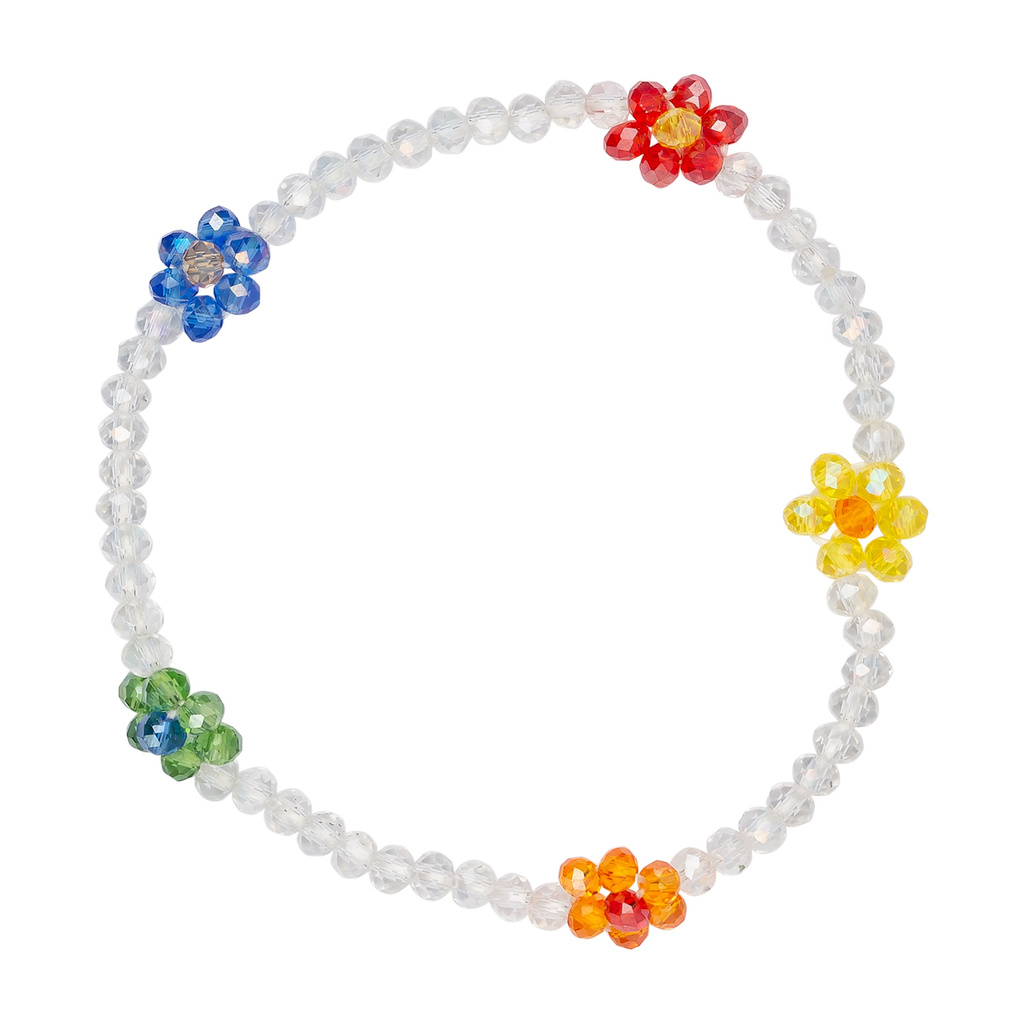 Armband plastpärlor - vitt med blommor