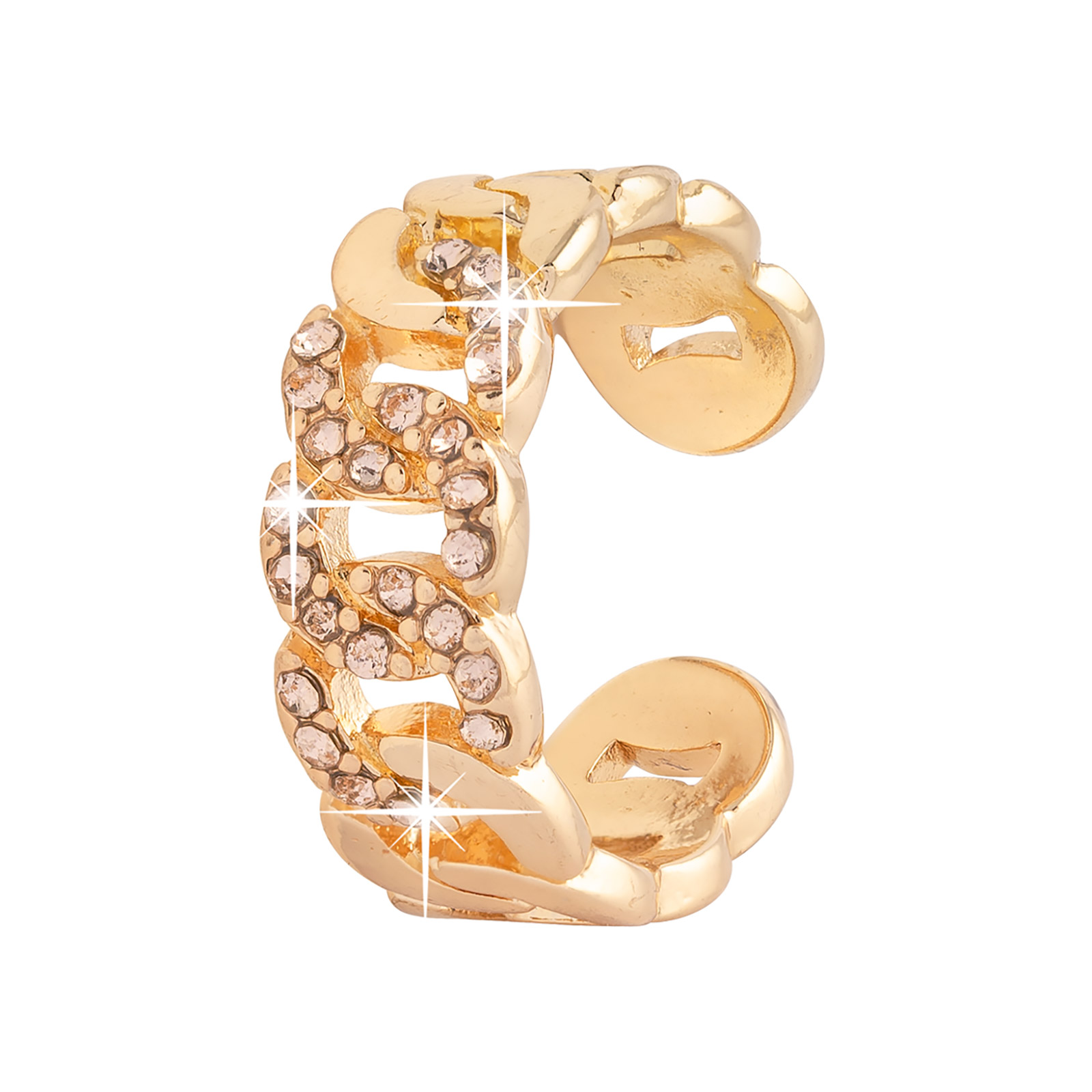 Guldfärgad ring kedja med persikofärgade stenar - onesize