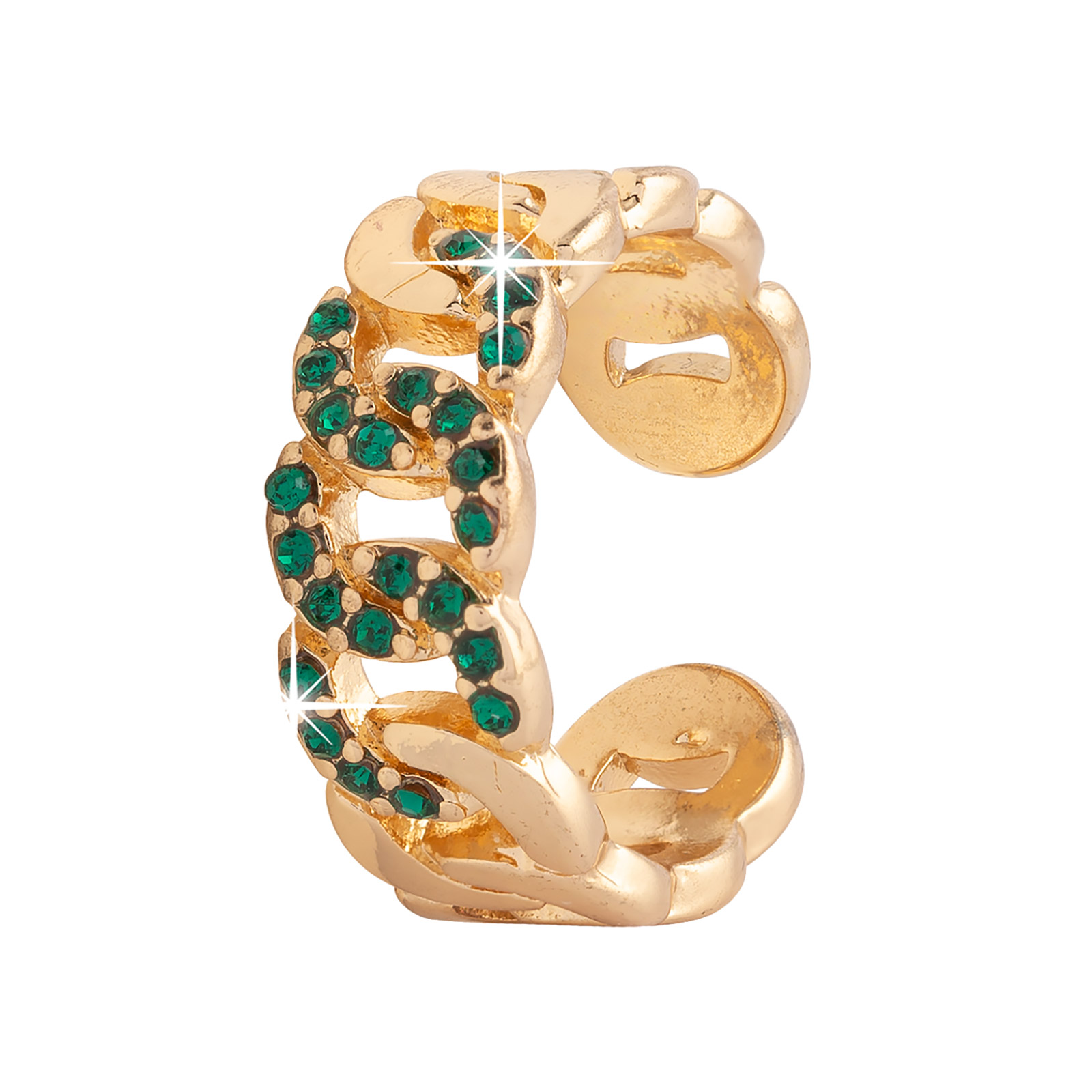 Guldfärgad ring kedja med gröna stenar - onesize