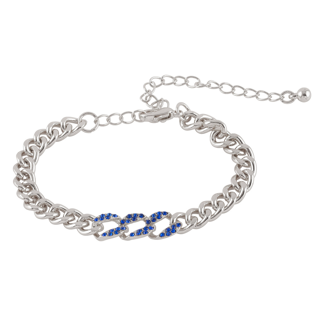 Silverfärgat armband kedja med blå stenar - 17+5 cm