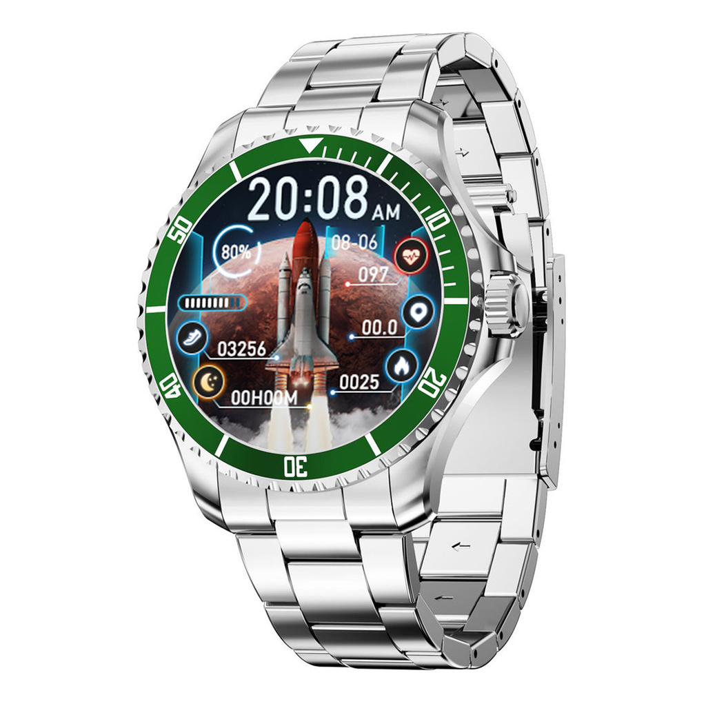 Nasa Smartwatch - metallband, stål/grön, 1,69 tum