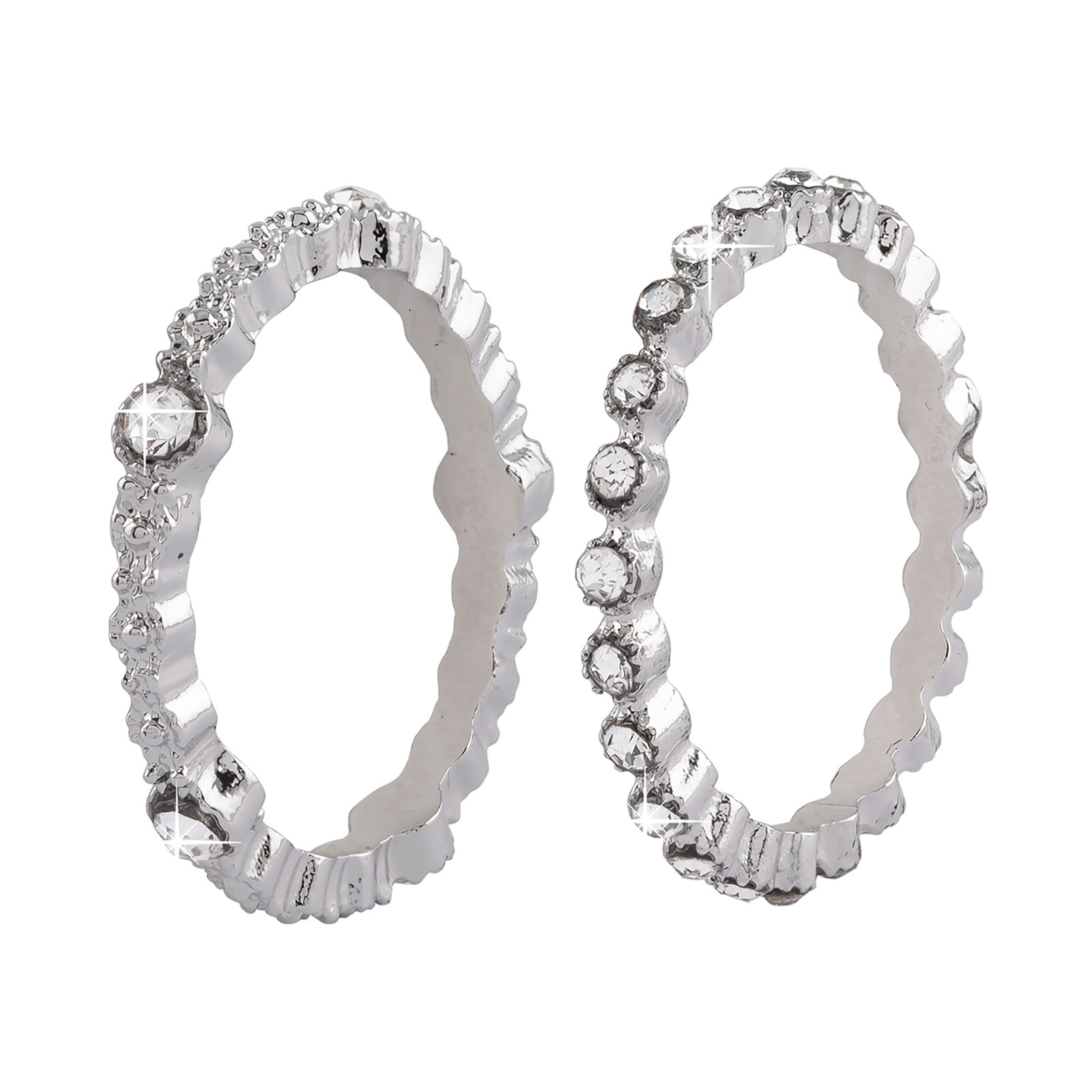 Silverfärgade ringar med stenar - 2 pack