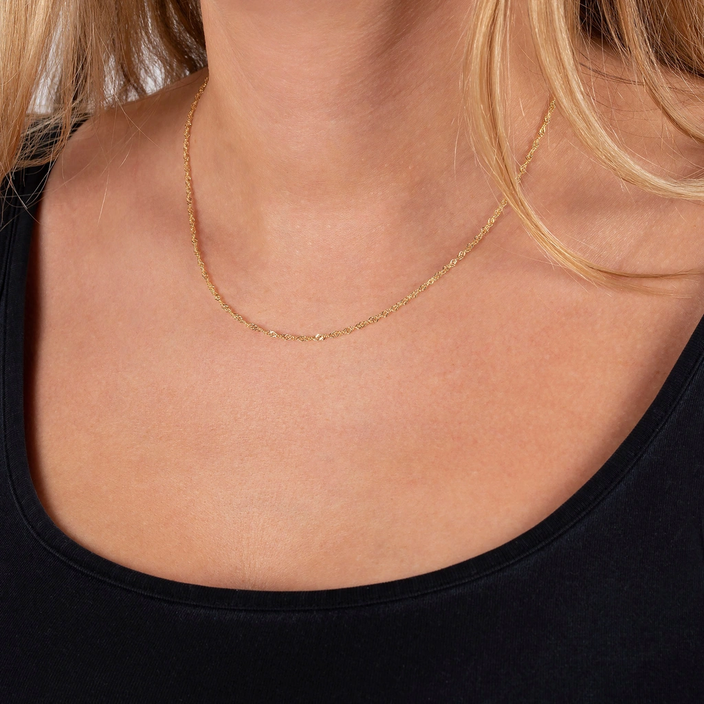 Halsband 18k guld - Singaporekedja 38+4 cm / 1,5 mm