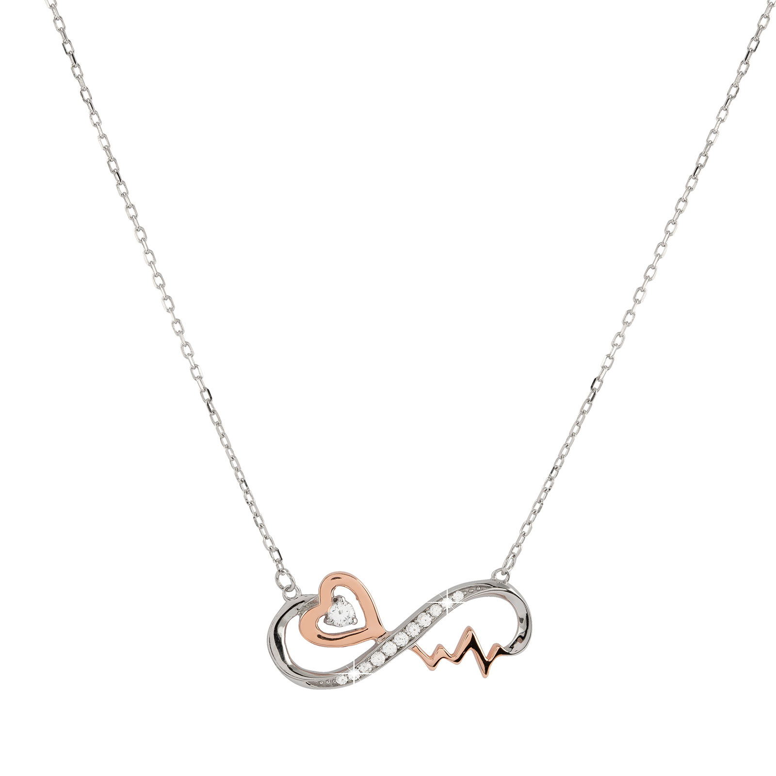 Silverhalsband Infinitysymbol & hjärta 40+5 cm