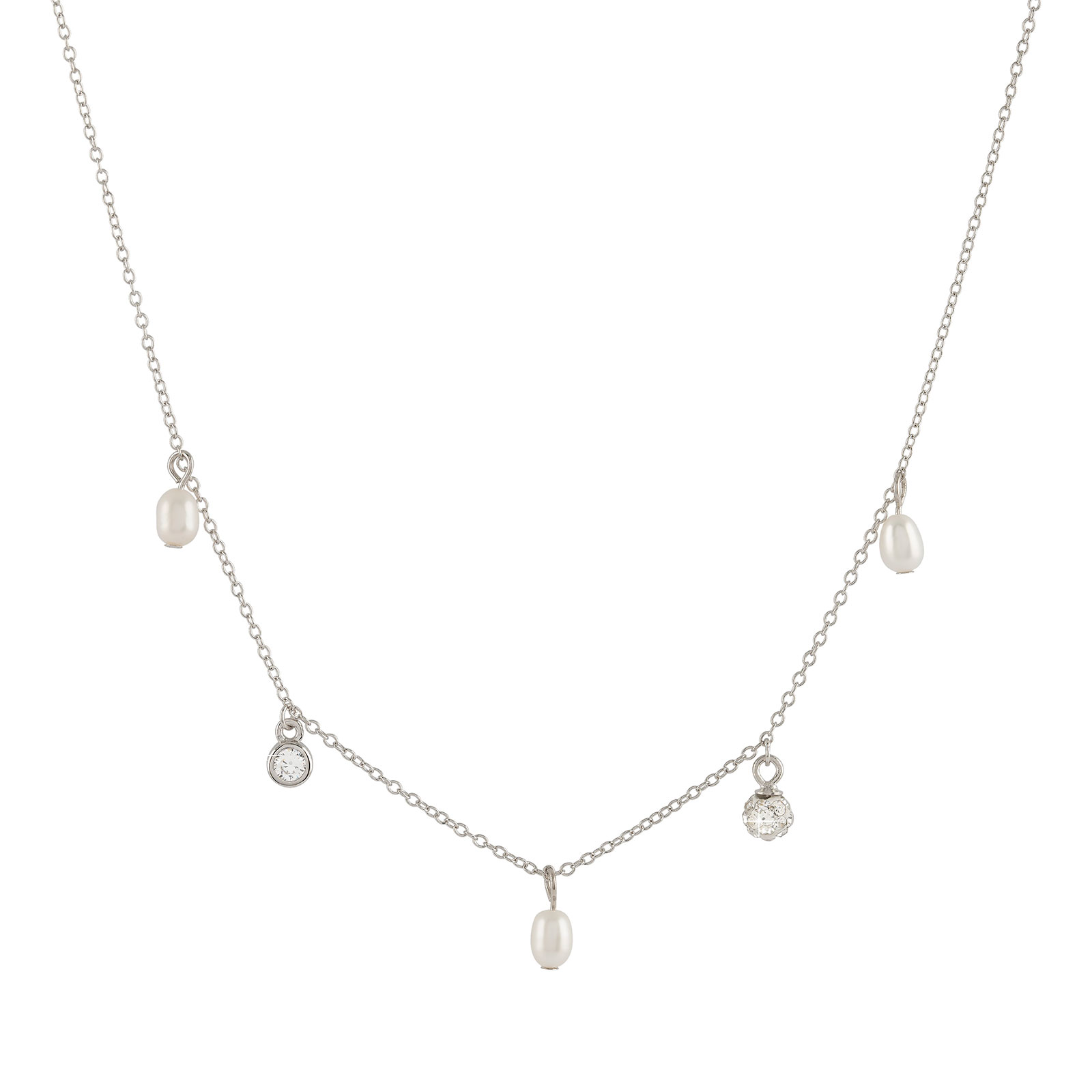 Silverhalsband med pärlor och Kubisk Zirkonia 42+3 cm