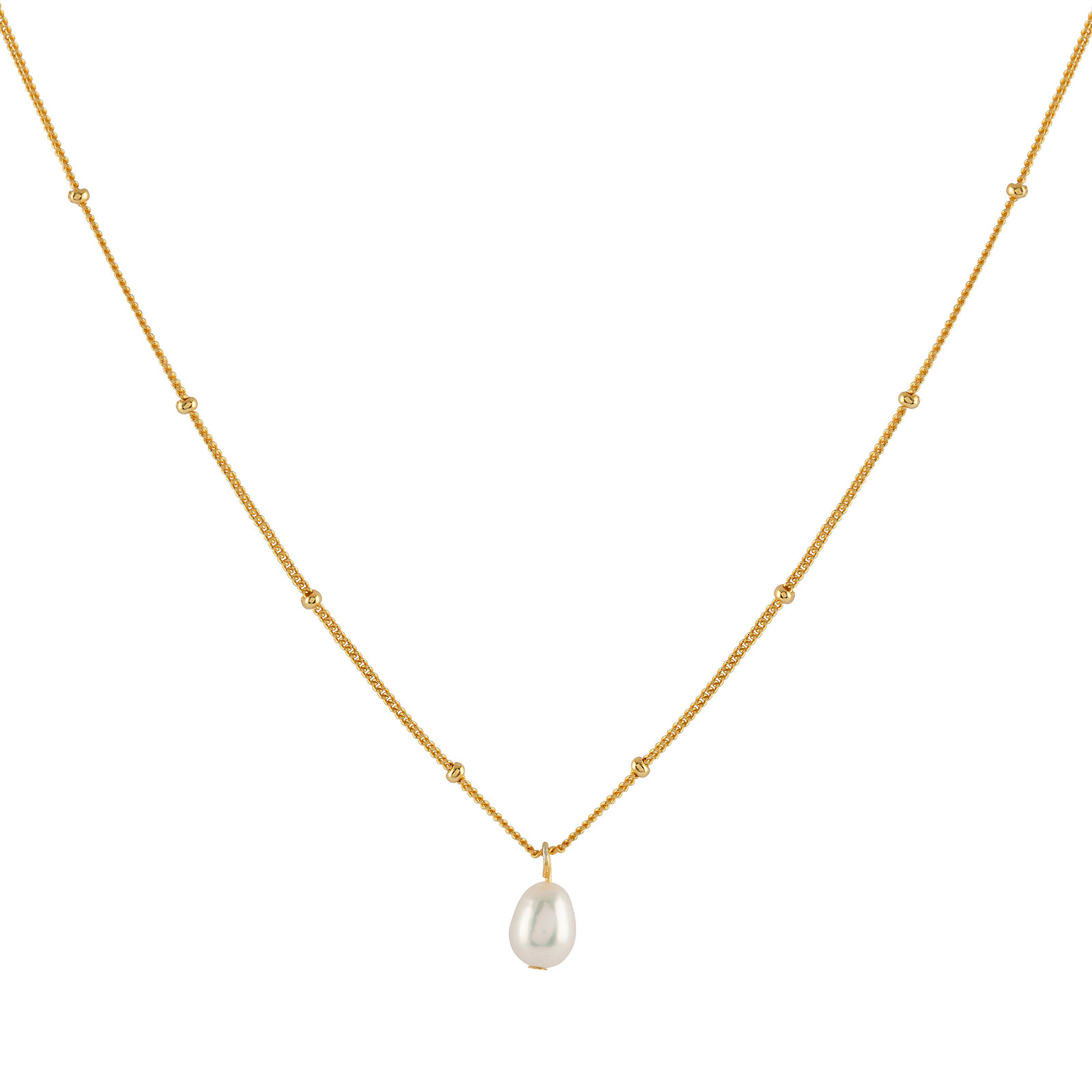 Guldpläterat silverhalsband - odlad pärla 42+3 cm