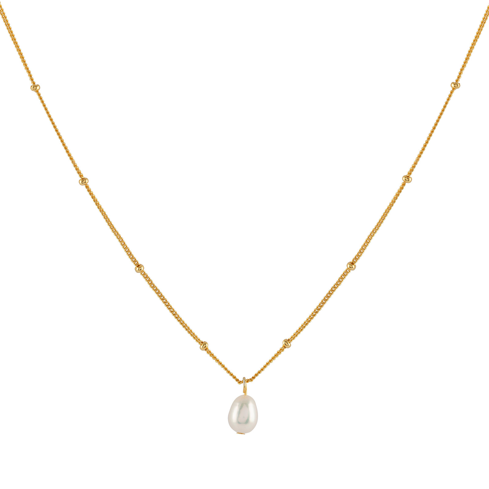Guldfärgat silverhalsband - odlad pärla 42+3 cm