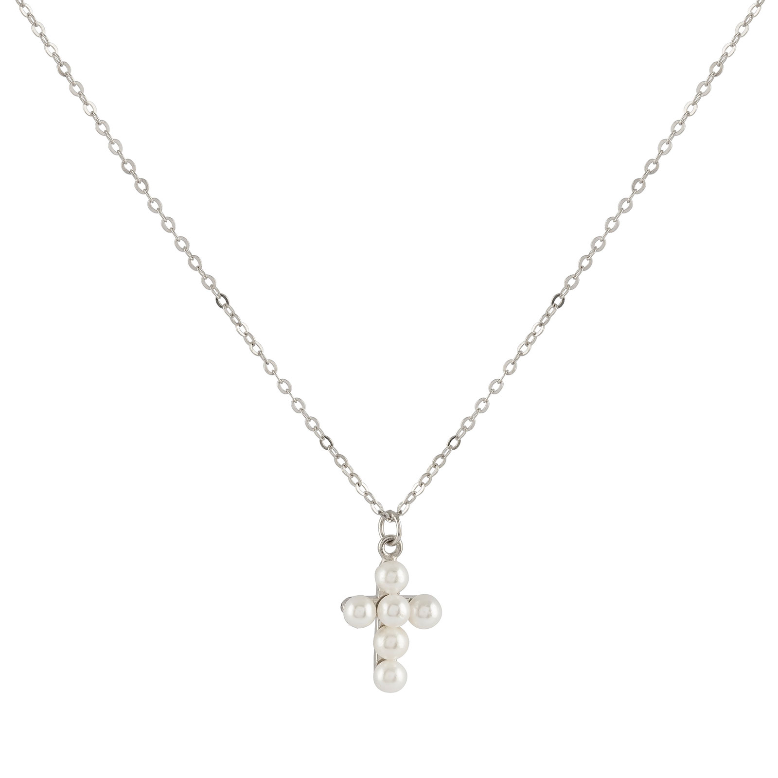 Silverhalsband med kors & pärlor 42+3 cm