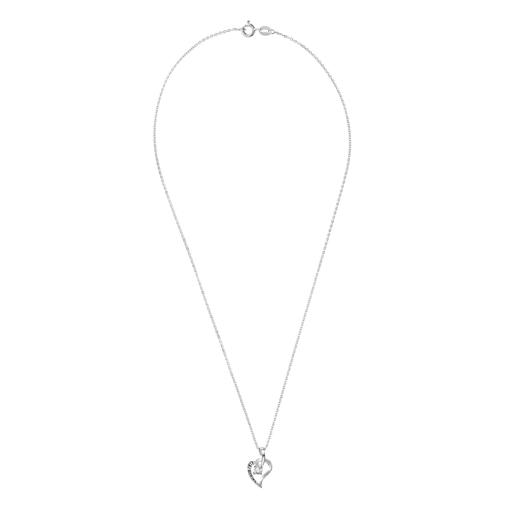 Silverhalsband, öppet hjärta med vita stenar - 42 cm