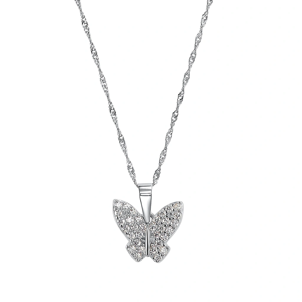 Silverhalsband, berlock fjäril - 42 cm
